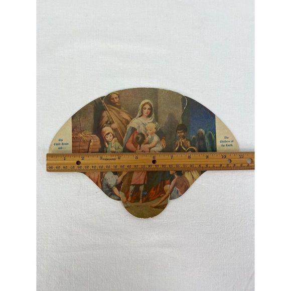 VTG The Child Jesus Mary and Children Cardboard Folding Fan Funeral Home Ad Dand - Picture 9 of 9